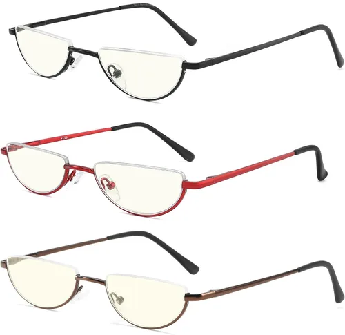 Vista 7 de touk Half Frame Reading Glasses Anti Blue Light UV Filter, Half Moon Lens Semi Rim Spring Hinge Readers with Case for Women