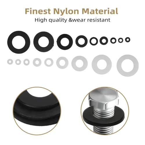 Vista 2 de Kit surtido de 420 arandelas planas de nailon negro/blanco para tornillos y pernos M2 M2.5 M3 M4 M5 M6 M8 M10 M12