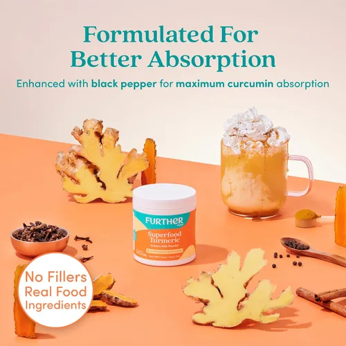 Vista 6 de Further Food Superfood - Polvo de raíz de cúrcuma – Máxima absorción, refuerzo inmunológico natural, mezcla de leche dorada, sin azúcar, keto