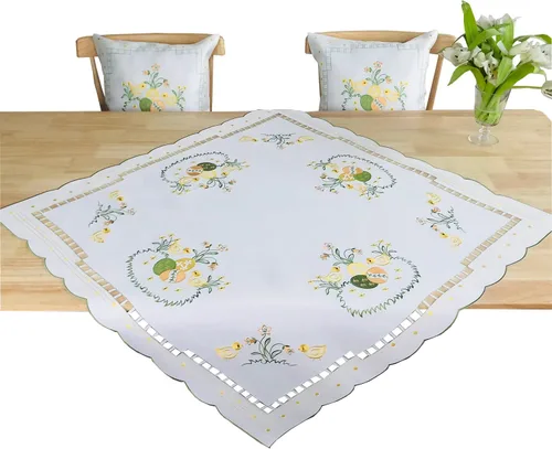 Vista 15 de Mantel bordado para decoración de encaje a prueba de polvo, sin arrugas, lavable, floral, rectangular, para cocina, comedor, vacaciones, cumpleaños