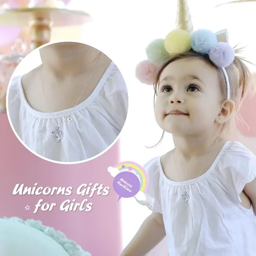 Vista 2 de Regalos de unicornios para niñas, dije de corazón chapado en oro blanco de 14 quilates con circonita cúbica You Are Magical Unicorn Necklace Girls