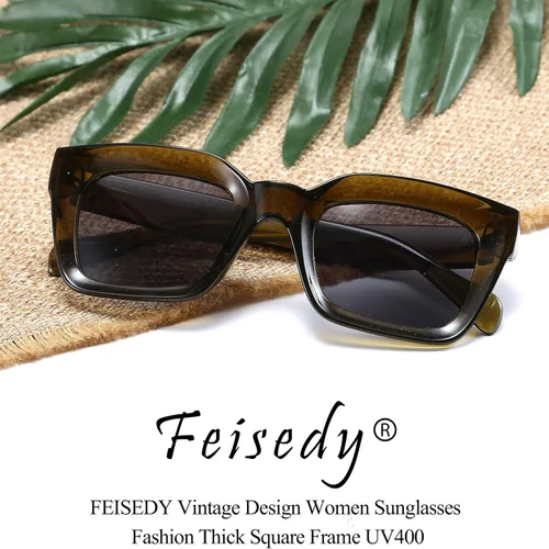 Vista 4 de FEISEDY Gafas de sol clásicas para mujer de moda gruesas cuadradas marco grueso UV400 B2471