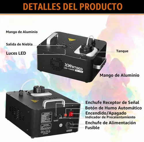 Vista 6 de XWSTGEQ 1000W Máquina de humo de niebla vertical con luces LED control remoto inalámbrico