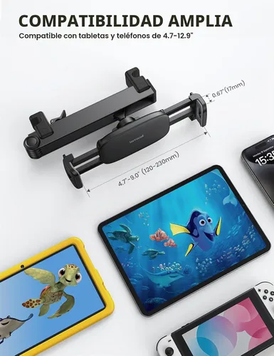 Vista 6 de Lamicall Car Headrest Tablet Holder, Lockable Car Backseat Mount