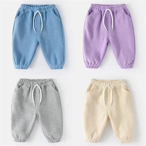 Vista 2 de Pantalones deportivos para bebés y niños pequeños, ropa para niños, color liso, pantalones deportivos con cintura elástica, pantalones deportivos