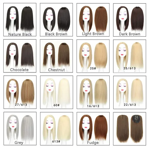 Vista 3 de 22 "Parte media pelo recto Topper clip en mono base frente postizo para mujeres pérdida de cabello 16/613