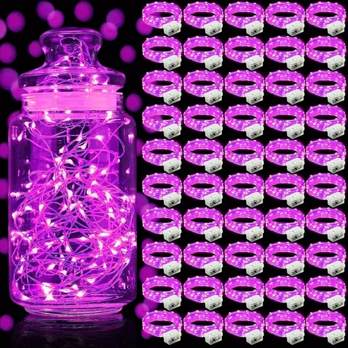 Vista 60 de Aogist Paquete de 24 luces de hadas, 3 modos, 2,1 metros, 20 luces LED, impermeables, cable plateado, funcionan con pilas, mini luces de alambre