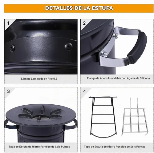 Vista 3 de Estufa de camping Lineslife Rocket de leña portátil para cocinar, estufa de madera para acampar al aire libre con bolsa de transporte