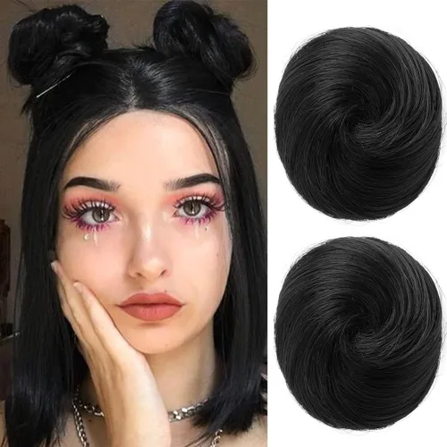 Vista 41 de REECHO Space Bun Hair Pieces, 2 piezas de mini clips de garra en moños desordenados y orejas de gato, extensiones de moño de cabello falso HB001