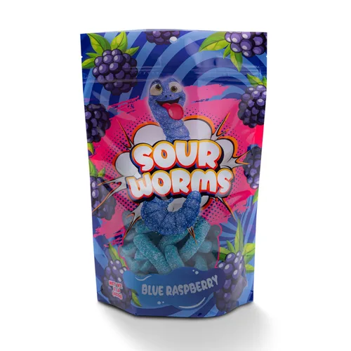 Vista 29 de FirstChoiceCandy Gusanos de gomita agridulce, varios sabores y colores sólidos (1 libra, frambuesa azul)