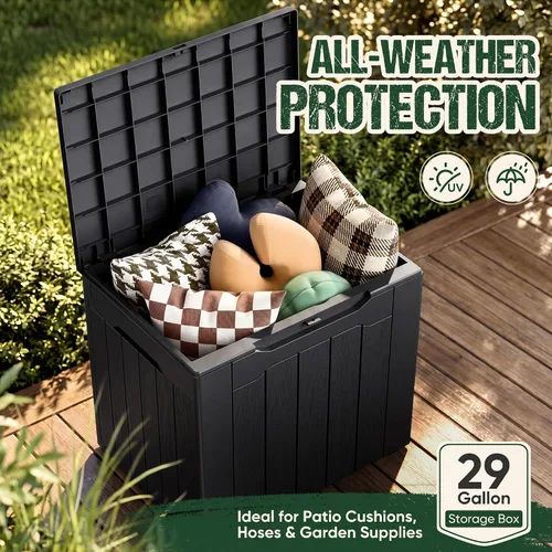 Vista 7 de Devoko Caja de cubierta de 29 galones, caja de almacenamiento al aire libre de resina impermeable Bloqueable y resistente a los rayos UV