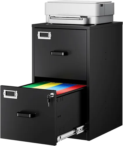 Vista 30 de Archivador de 2 cajones con cerradura, archivador vertical móvil para colgar carpetas tamaño A4/carta/legal, debajo del escritorio, pequeños
