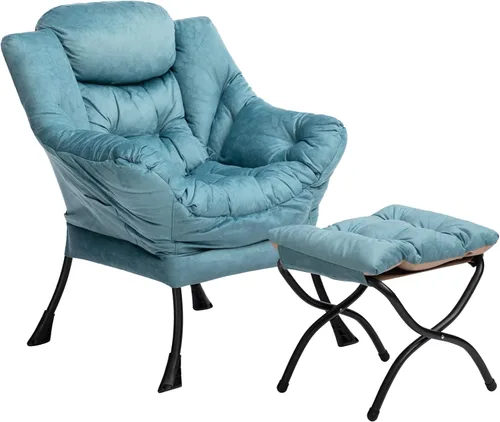 Vista 15 de HollyHOME Silla perezosa con otomana plegable, sillón cómodo y reposapiés plegable, sofá de ocio silla de lectura y reposapiés para sala de estar