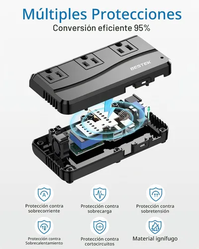 Vista 6 de BESTEK Convertidor de corriente de 250 W de 3 salidas y 4 puertos USB Transformador de voltaje de viaje 220V a 110V con adaptadores de enchufe