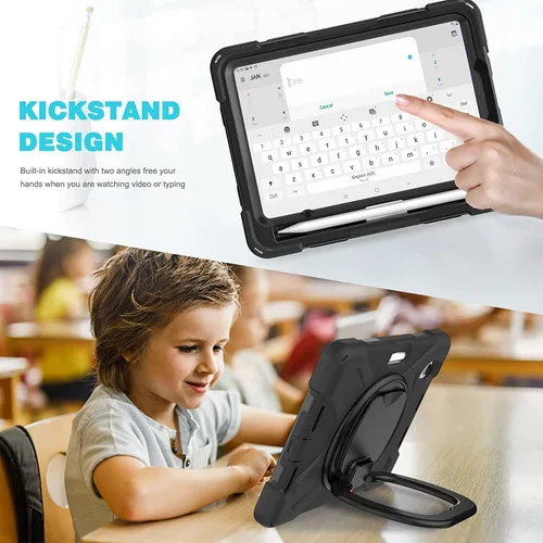 Vista 2 de Funda infantil para iPad mini 7 (A17 Pro) 2024/Mini 6 8.3 pulgadas Funda resistente a prueba de golpes con correa de mano, correa de hombro, Negro
