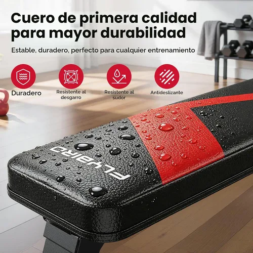 Vista 6 de FLYBIRD Banco Plano Plegable, Banco Resistente Ligero y que Ahorra Espacio para Press de Banca, Banco de Pesas Plano, Fácil de Ensamblar A-Rojo