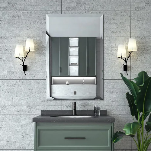 Vista 9 de Mirrorons Espejo biselado, espejos de baño para pared de 40 x 32 pulgadas, espejo de baño rectangular sin marco con borde biselado, se cuelga