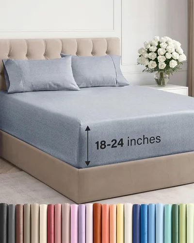 Vista 51 de Sábanas individuales de bolsillo extra profundo, sábanas transpirables y refrescantes de 3 piezas, juego de sábanas de lujo para hotel, suaves, sin