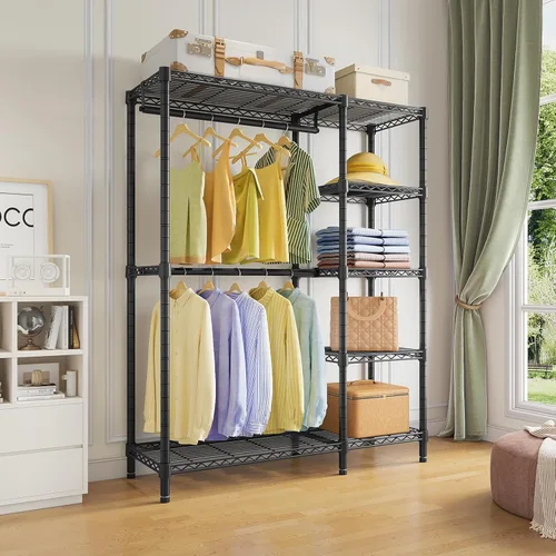 Vista 2 de VIPEK V7 Perchero para Colgar Ropa de Servicio Pesado Perchero con Estantes, Percheros de Armario Portátiles Percheros de Ropa de Metal de 5 Niveles