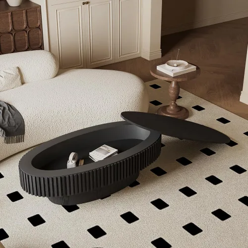 Vista 27 de KEVINSPACE W39.37 Mesa de centro ovalada para sala de estar Casa Moderna Mesa de café con diseño Patas de mesa de centro de madera Mesa de té 39.37