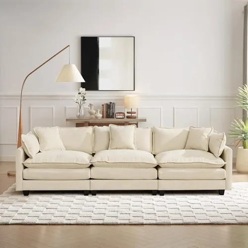 Vista 95 de Sofá seccional modular convertible de 76.7", sofás de dos plazas de chenilla con asiento profundo y cojines tipo loveseat para sala de estar, Beige