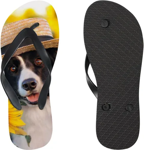 Vista 3 de XOLLAR Chanclas para mujeres y niñas, Border Collie Dog Girasol Verano Casual Tanga Sandalias planas para la playa