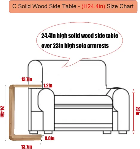 Vista 2 de Mesa auxiliar en forma de C, mesa auxiliar de madera maciza para sofá, cama y sala de estar, mesa auxiliar pequeña para aperitivos que ahorra