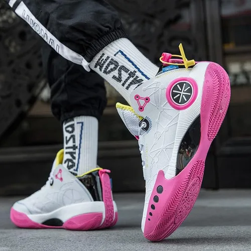 Vista 5 de Zapatos de baloncesto para hombre, ligeros, transpirables, antideslizantes, para exteriores, botas de entrenamiento acolchadas, para fitness