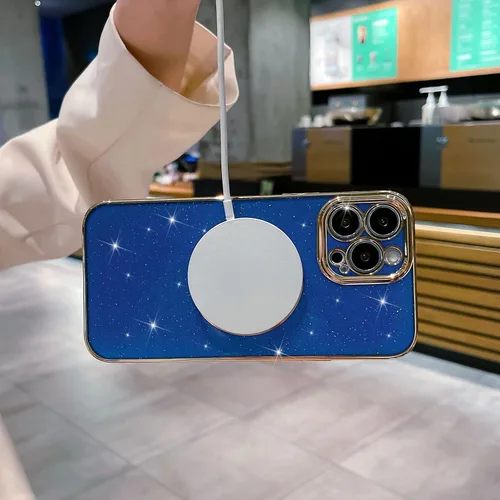 Vista 3 de Funda magnética con purpurina compatible con iPhone 12 Pro de 6.1 pulgadas, funda de lujo con diseño de corazón de amor, compatible con MagSafe