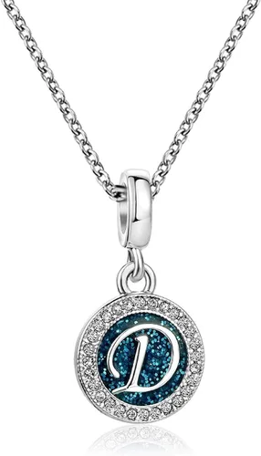 Vista 2 de Abalorios colgantes de letras azules de la A a la Z con letra inicial del alfabeto y nombre mayúscula, compatible con pulseras y collares Pandora
