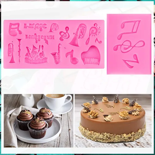 Vista 6 de Molde de fondant para notas musicales, 5 piezas, tapete de encaje de silicona para decoración de pasteles