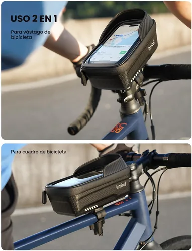 Vista 3 de Lamicall Paquete de 2 bolsas impermeables para marco de bicicleta, [versión 1s] [2 en 1], bolsa de teléfono para bicicleta, soporte para teléfono