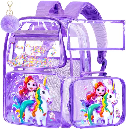 Vista 8 de Mochila transparente, aprobada por el estadio, para niñas y niños, mochila transparente de PVC resistente para mujeres y hombres