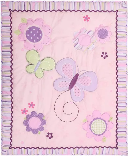Vista 2 de Juego de ropa de cama para cuna de bebé, diseño de mariposa, diseño de mariposa, 6 piezas, color rosa