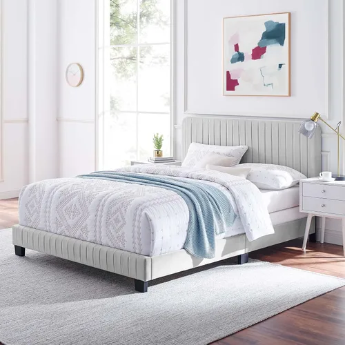 Vista 11 de Modway Celine - Cama Queen de terciopelo copetudo con canal en color azul marino