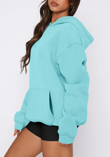 Vista 11 de onlypuff Sudadera casual con capucha para mujer, de manga larga, con bolsillo de canguro, hombro caído