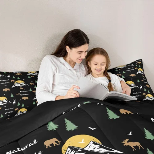 Vista 5 de Erosebridal Happy Camping - Edredón tamaño individual para niños, juego de ropa de cama de animales del bosque del bosque para bebés, niños y niñas