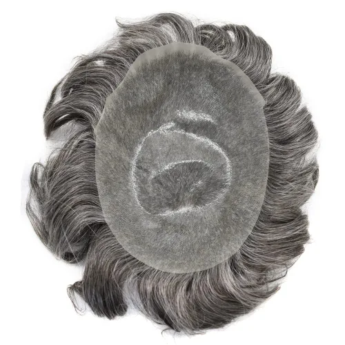 Vista 5 de Unidades de cabello para hombres invisibles de repuesto de poliuretano para hombre, piel ultrafina, 0.002 in, tupé atado a mano, cabello humano
