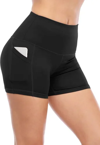 Vista 6 de CADMUS - Pantalones cortos deportivos de tiro alto para mujer, para yoga, acondicionamiento físico y correr, con bolsillos profundos