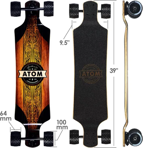 Vista 2 de Atom Longboards, patineta de tabla larga de 39 pulgadas, todo termo, modelo Woody