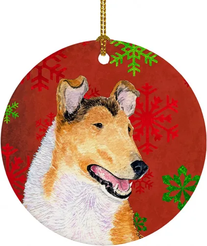 Vista 56 de Caroline's Treasures Affenpinscher - Adorno de cerámica para colgar en el árbol de Navidad con copos de nieve rojos y verdes, para el hogar