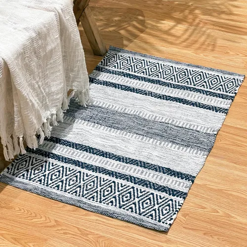 Vista 12 de Chardin home Alfombra bohemia con diamantes de 20 x 32 pulgadas, color marfil y negro, con flecos tejidos a mano, perfecta para entrada, felpudo
