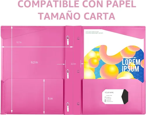 Vista 5 de INFUN Carpeta de bolsillo de plástico resistente con puntas y bolsillo frontal transparente, paquete de 18, carpetas de 3 puntas con bolsillos