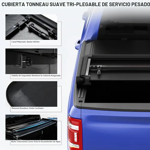 Vista 3 de oEdRo - Cubierta suave de tres pliegues para plataforma de camioneta, compatible con Toyota Tacoma 2005-2015 con plataforma Fleetside de 5 pies