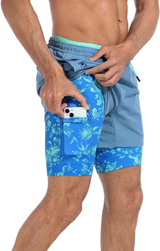Vista 4 de LRD Pantalones cortos de entrenamiento para hombre con forro de compresión de 5 pulgadas de entrepierna