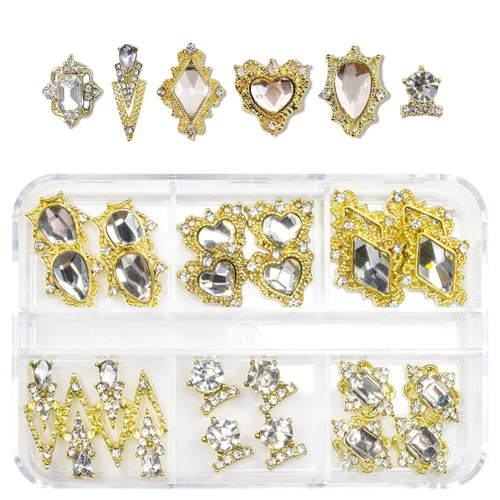 Vista 28 de 24 piezas de piedras brillantes negras para uñas, dijes de uñas de lujo, dijes de corazón negro de jet para uñas, gemas grandes de 3D para uñas