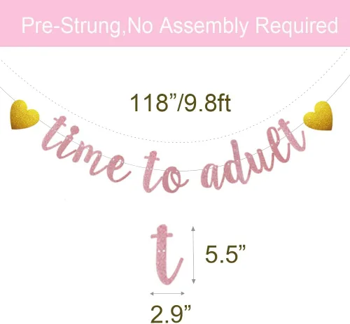 Vista 2 de Bandera de Time to Adult, guirnaldas de papel con purpurina de oro rosa para niñas, suministros de decoración de fiesta de cumpleaños de 18 años