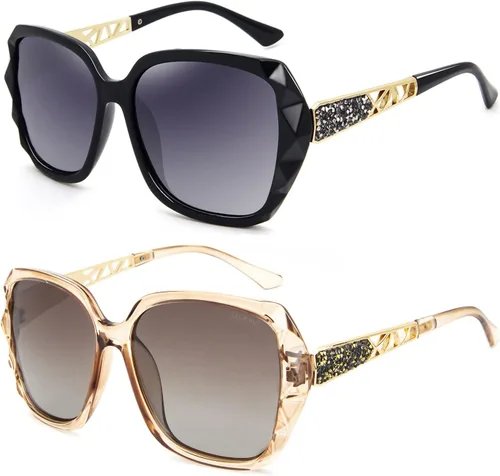 Vista 14 de Gafas de sol de gran tamaño para mujer, polarizadas, protección UV, clásicas, a la moda, para damas, marco negro, lente gris Montura café lente café