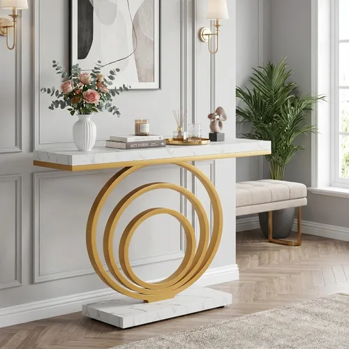 Vista 5 de Tribesigns Mesa de entrada dorada de 41 pulgadas, moderna mesa consola estrecha y larga, mesa decorativa contemporánea para sala de estar, pasillo
