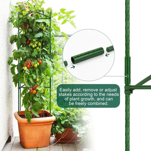 Vista 7 de Hahood Paquete de 6 jaulas de tomate para plantas de jardín de hasta 48 pulgadas, jaulas montadas para plantas vegetales, estacas de soporte